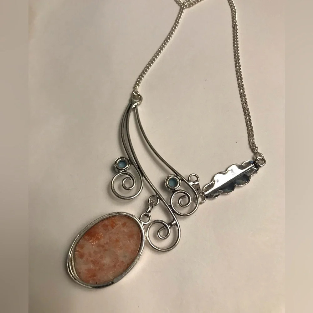 Sunstone Larimar Stamped 925 Sterling Silver Necklace